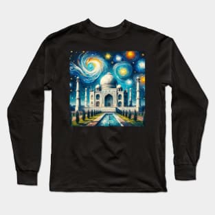 Taj Mahal India Starry Night - Beautiful Iconic Places Long Sleeve T-Shirt